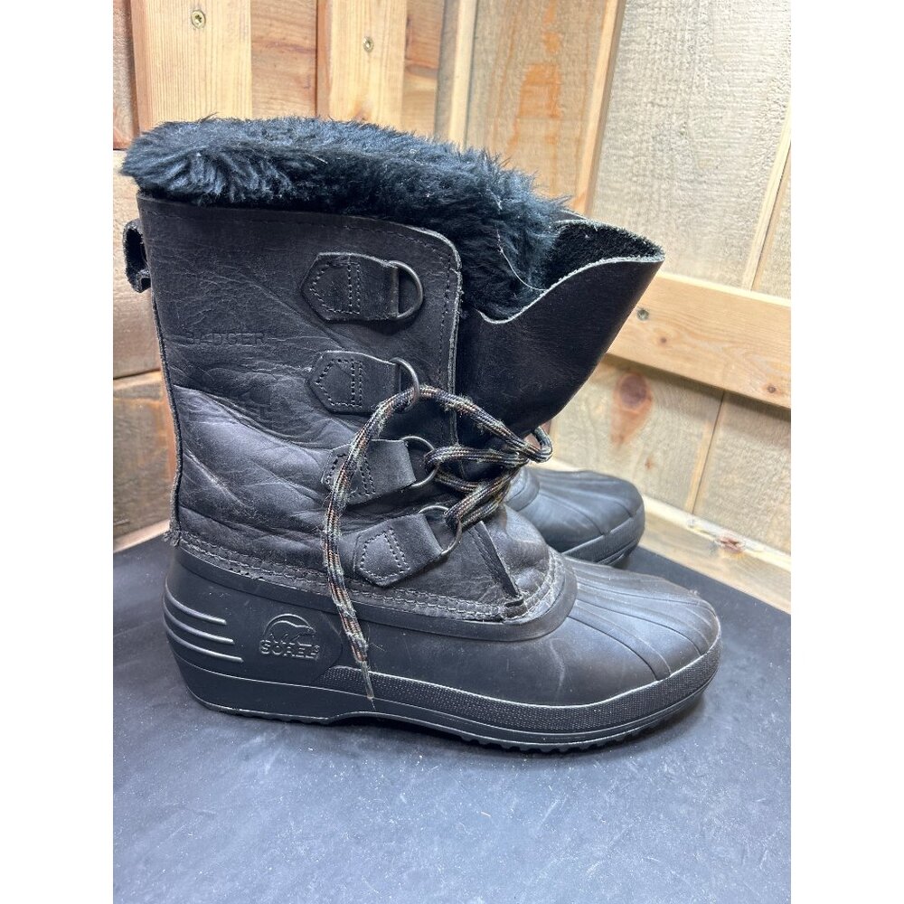 Sorel Womens Badger Winter Snow Boots Size 8 Black Leather Lined Insulated
